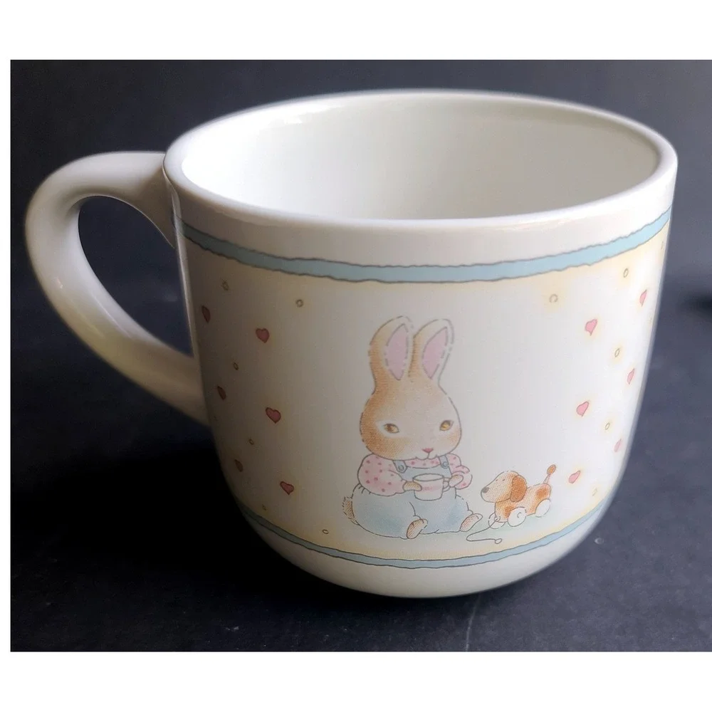 Hallmarks Beatrix Potter Childs 3 Piece Ceramic Plate Bowl Mug Set Pastel Hearts